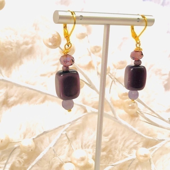 𝅺sterling Silver Earrings 22k Vermeil  Cat Eye - Picture 4 of 8